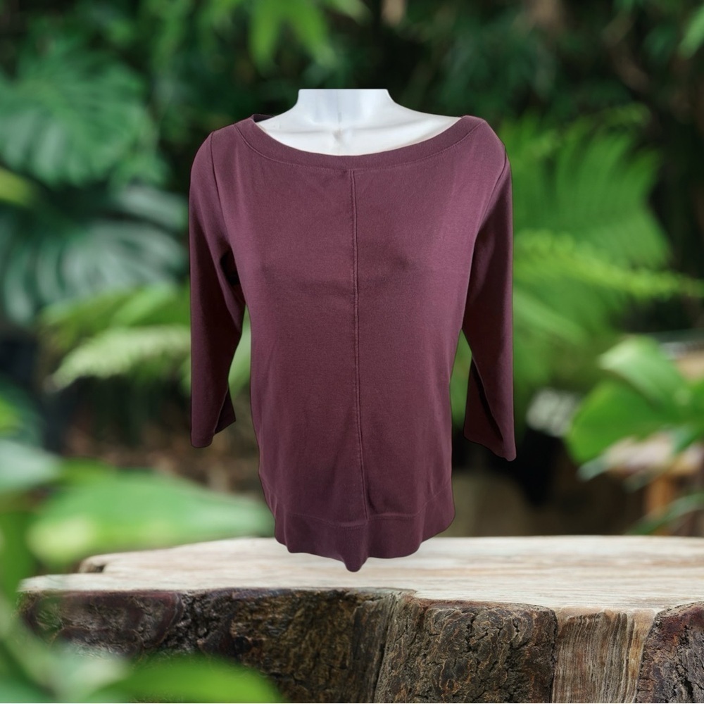 J Jill Perfect Pima Seamed Boat Neck Tee Shirt Women Sz PM Plum Classic Top